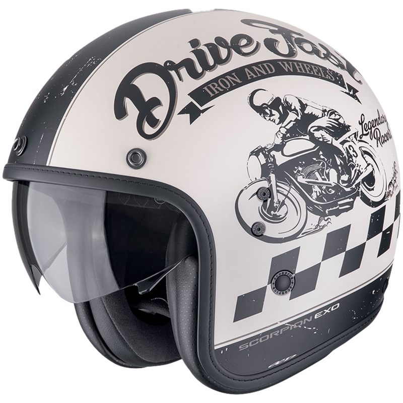 Kask motocyklowy otwarty Scorpion Belfast Evo DRIVE FAST matowo-kremowo-czarny