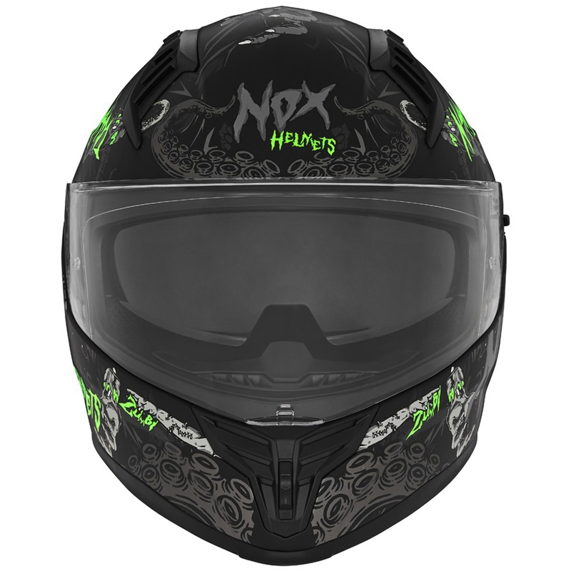 Kask motocyklowy integralny NOX N401 ZUMBI matowy czarny-fluo zielony
