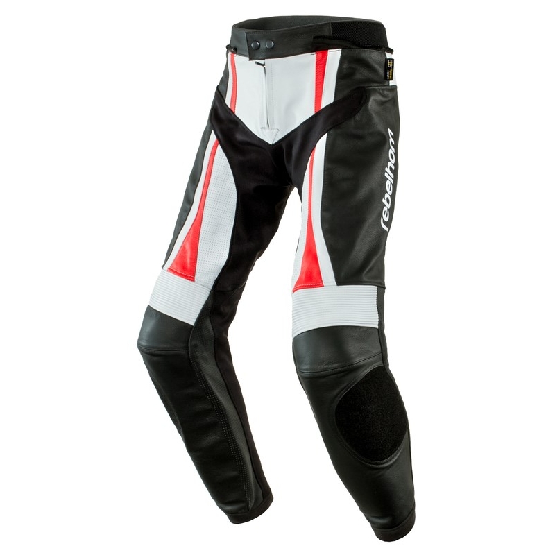 Skórzane spodnie motocyklowe Rebelhorn Piston II czarno/biało/czerwone wyprzedaż