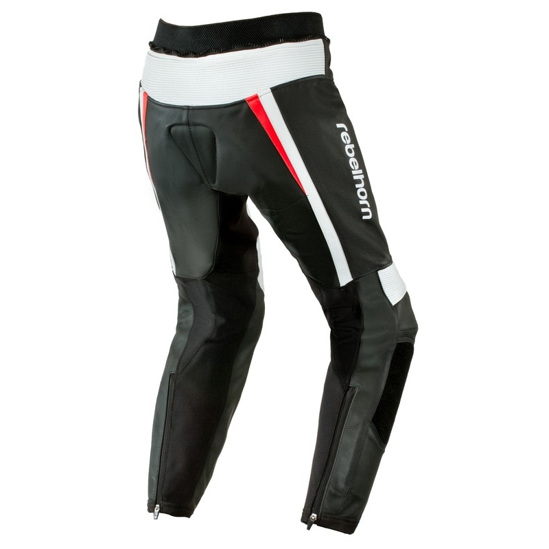 Skórzane spodnie motocyklowe Rebelhorn Piston II czarno/biało/czerwone wyprzedaż
