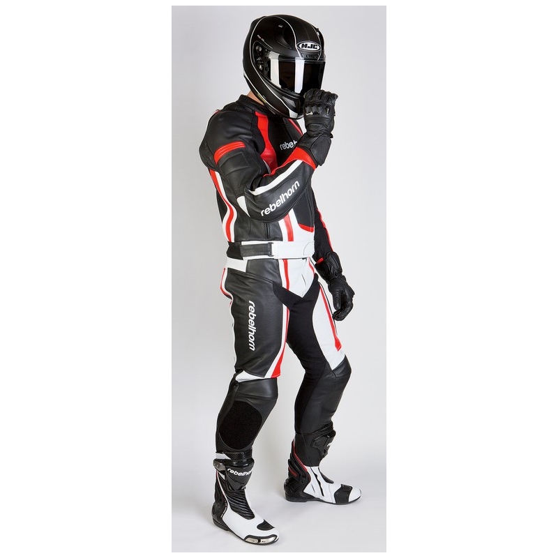 Skórzane spodnie motocyklowe Rebelhorn Piston II czarno/biało/czerwone wyprzedaż