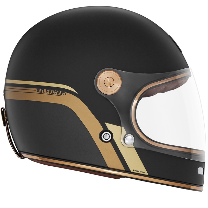 Kask motocyklowy integralny NOX PREMIUM REVENGE matowy czarno-złoty
