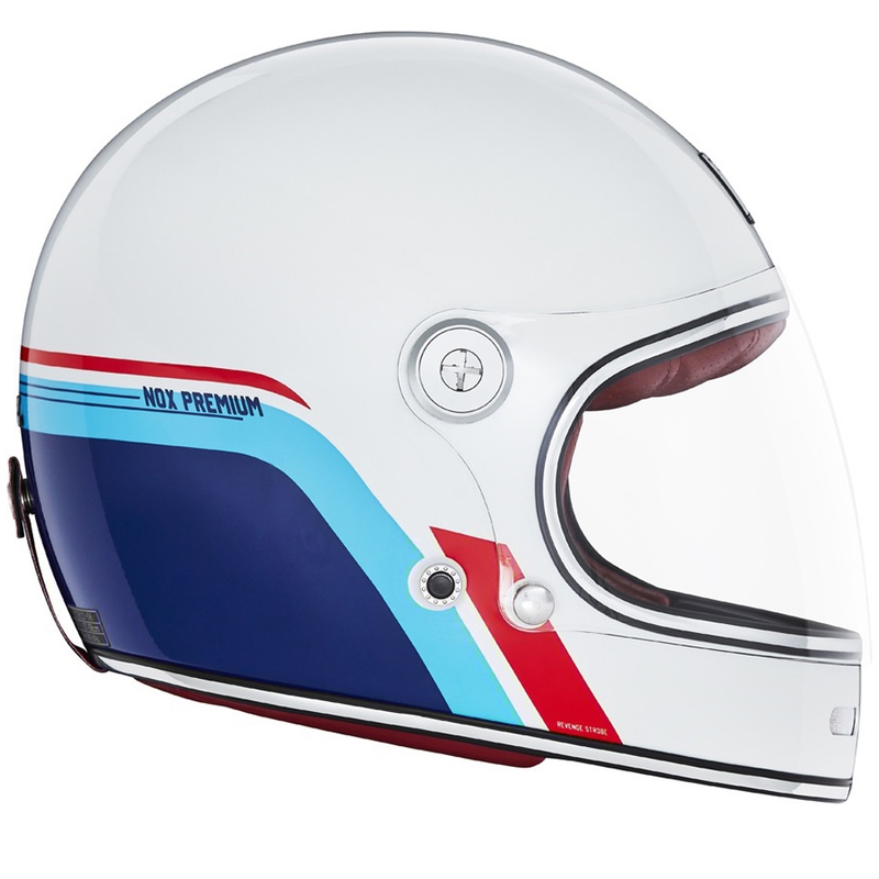 Kask motocyklowy integralny NOX PREMIUM REVENGE biało-niebiesko-czerwony