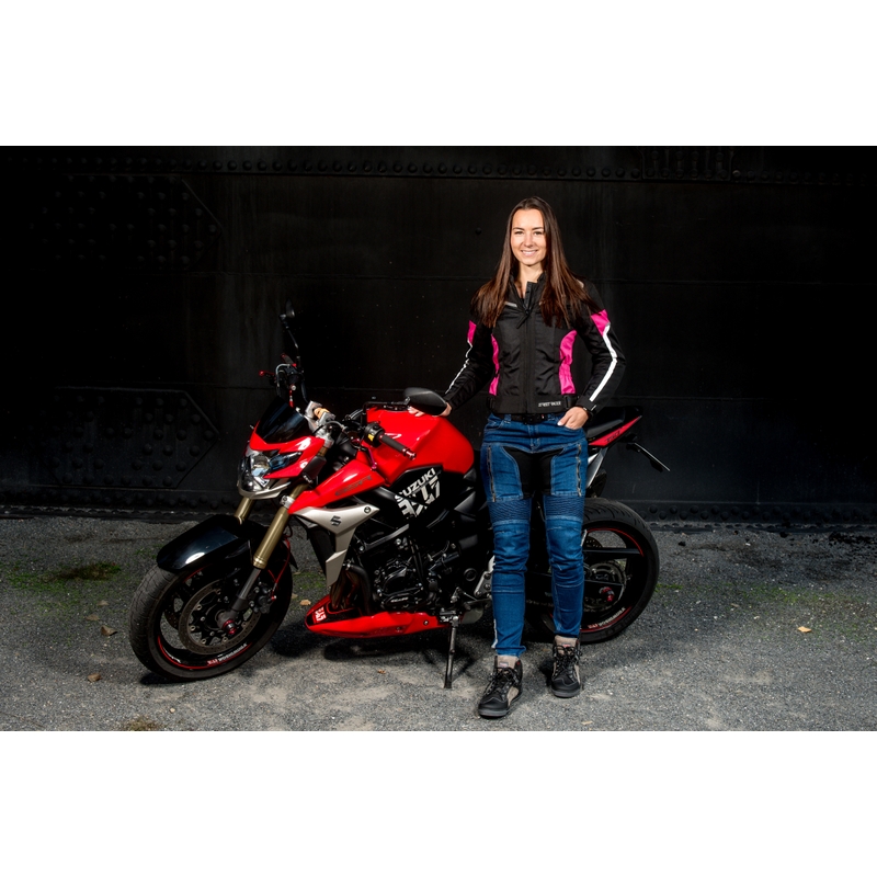 Damska kurtka motocyklowa Street Racer Betty czarno-biało-różowa wyprzedaż