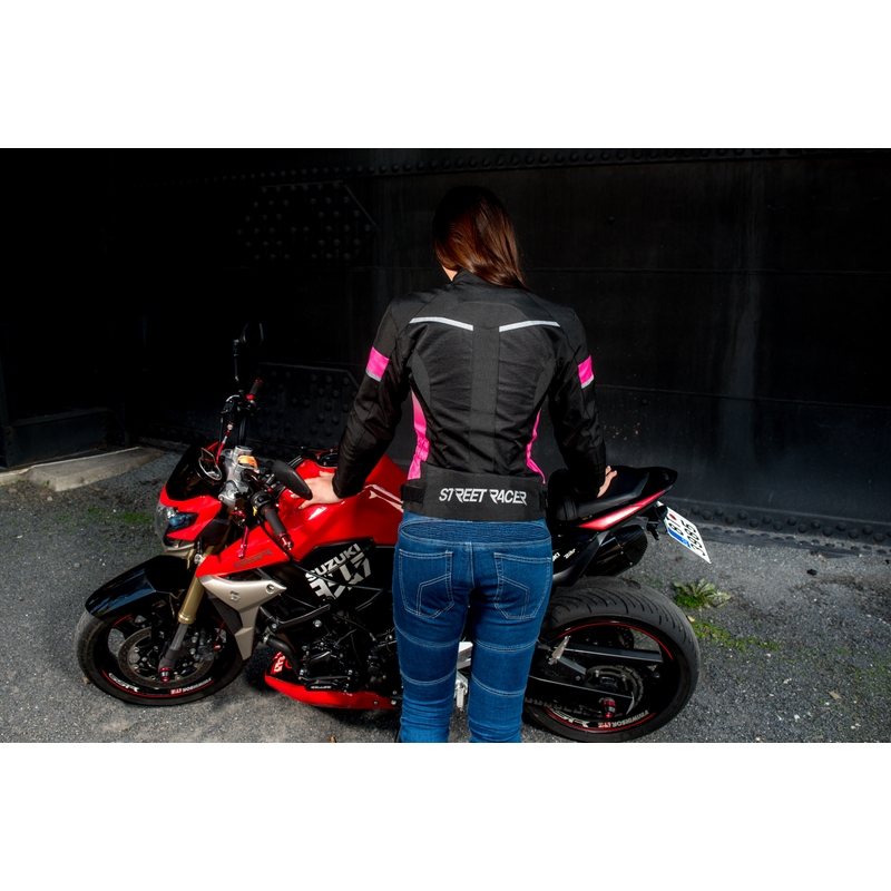 Damska kurtka motocyklowa Street Racer Betty czarno-biało-różowa wyprzedaż