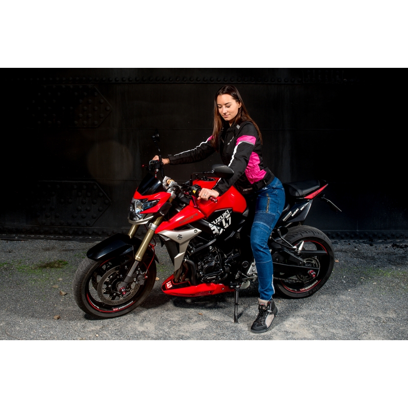 Damska kurtka motocyklowa Street Racer Betty czarno-biało-różowa wyprzedaż