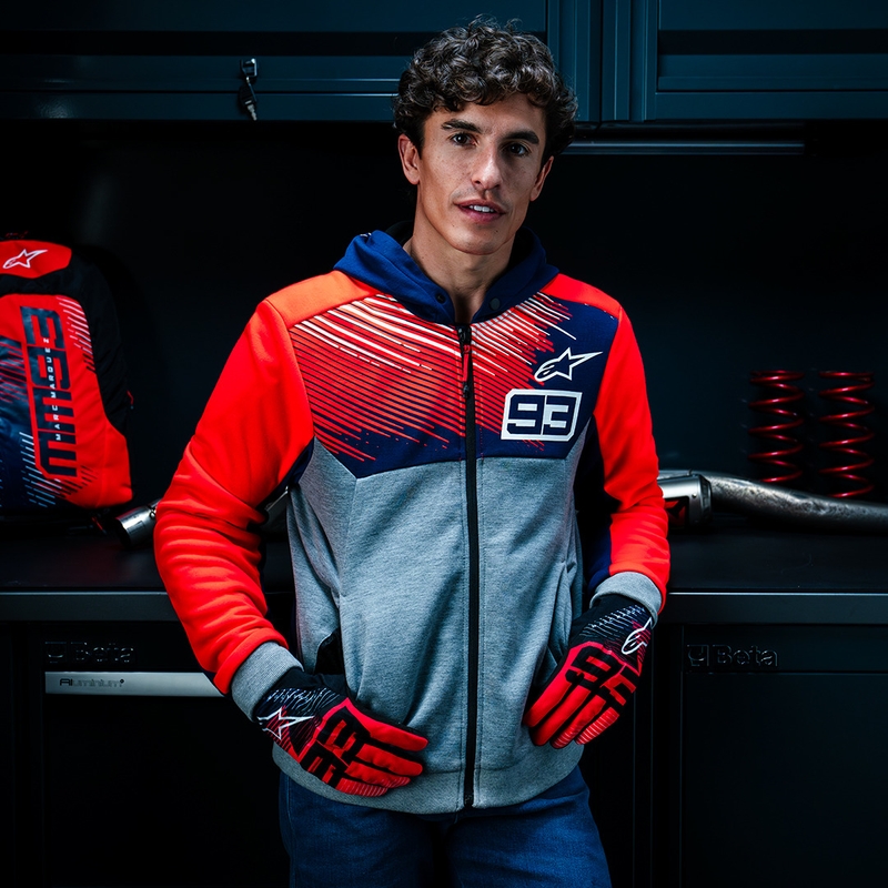 Alpinestars Chrome V2 Sport Hoodie MM93 kolekcja jasnoszara-niebiesko-fluo czerwona