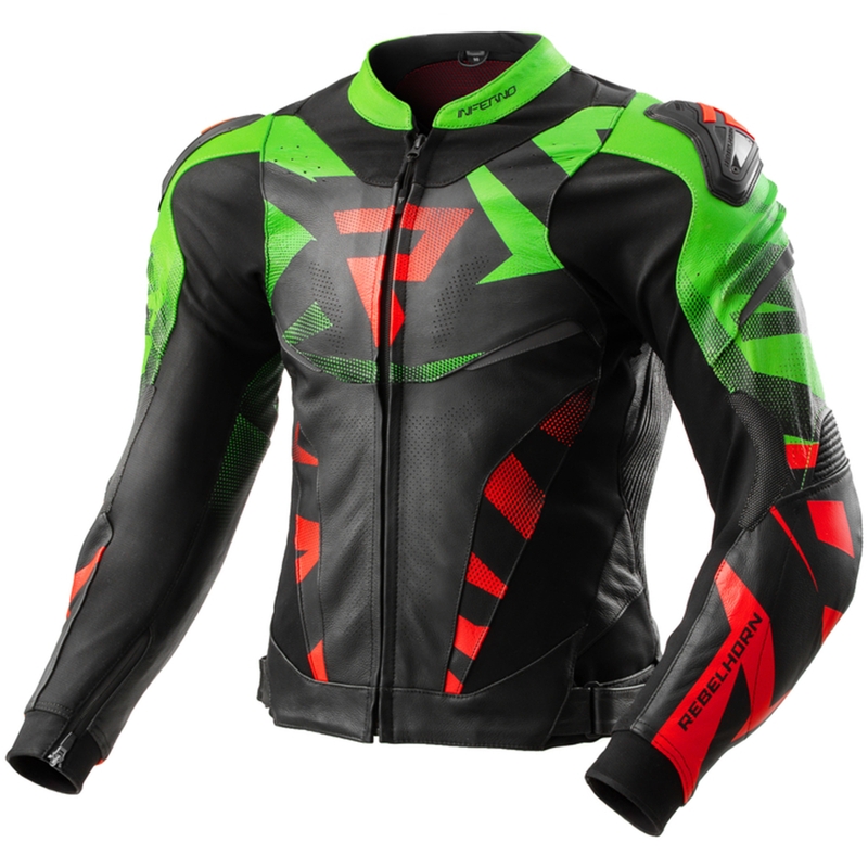Kurtka motocyklowa skórzana Rebelhorn Inferno czarno-zielono-czerwona