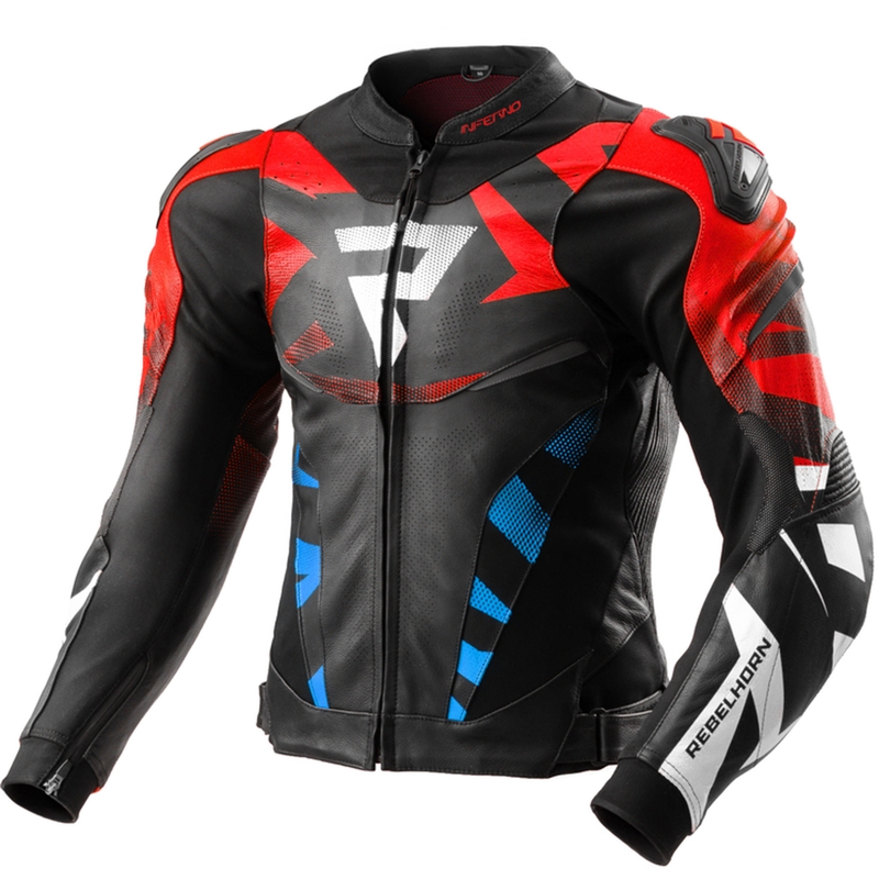 Kurtka motocyklowa skórzana Rebelhorn Inferno czarno-niebiesko-biało-czerwona