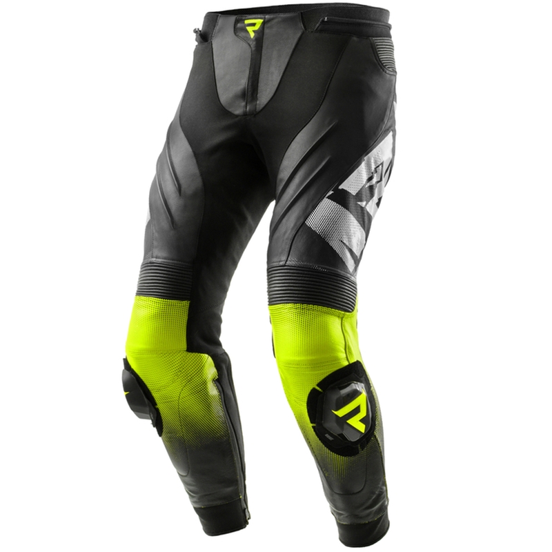 Skórzane spodnie motocyklowe Rebelhorn Inferno w kolorze czarno-fluo żółtym