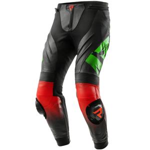 Spodnie motocyklowe skórzane Rebelhorn Inferno czarno-zielono-czerwone