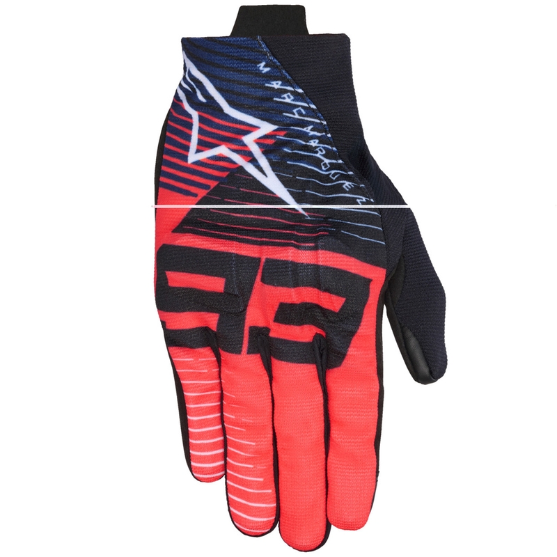 Kolekcja rękawic motocyklowych Alpinestars Reef V2 MM93 Fluo Czerwony-Niebieski-Biały