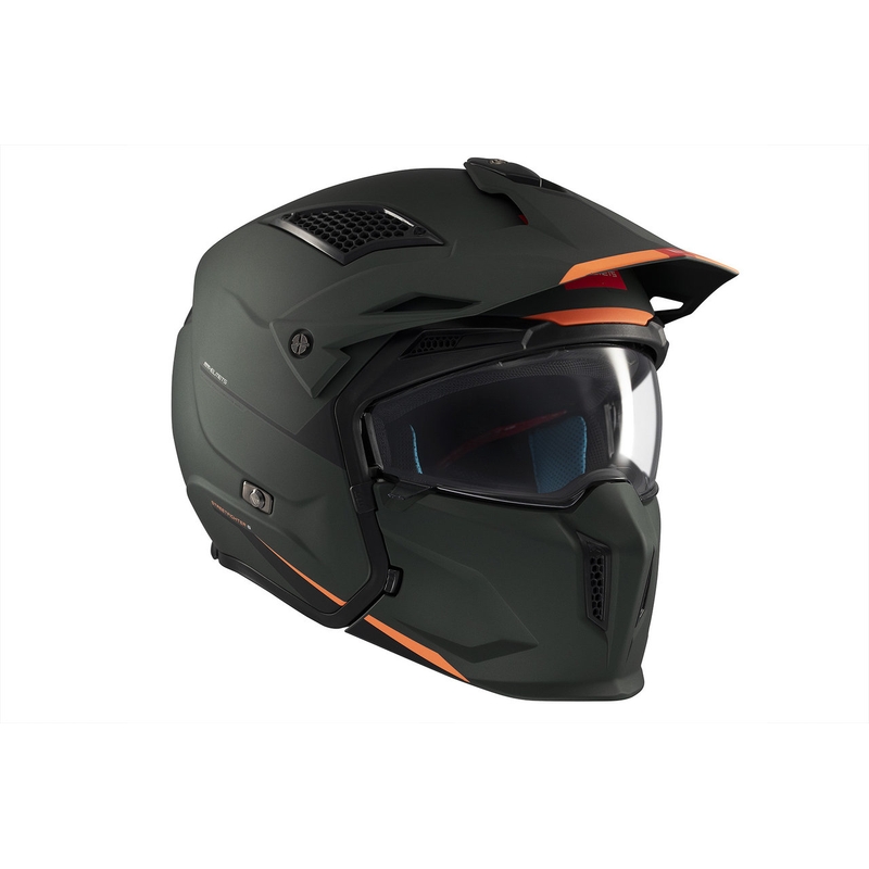 Kask otwarty z maską MT Streetfighter SV S Solid A6 matowa zieleń z wizjerem irydowym