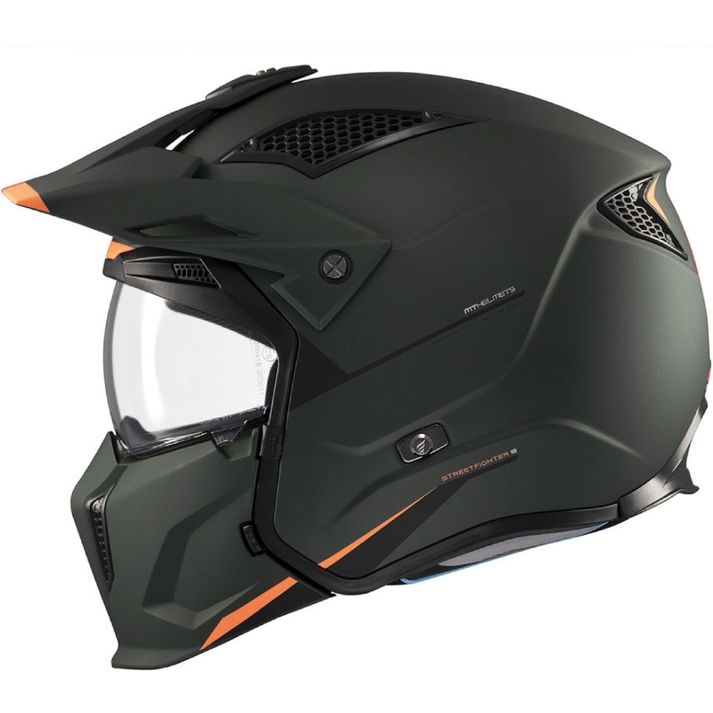Kask otwarty z maską MT Streetfighter SV S Solid A6 matowa zieleń z wizjerem irydowym