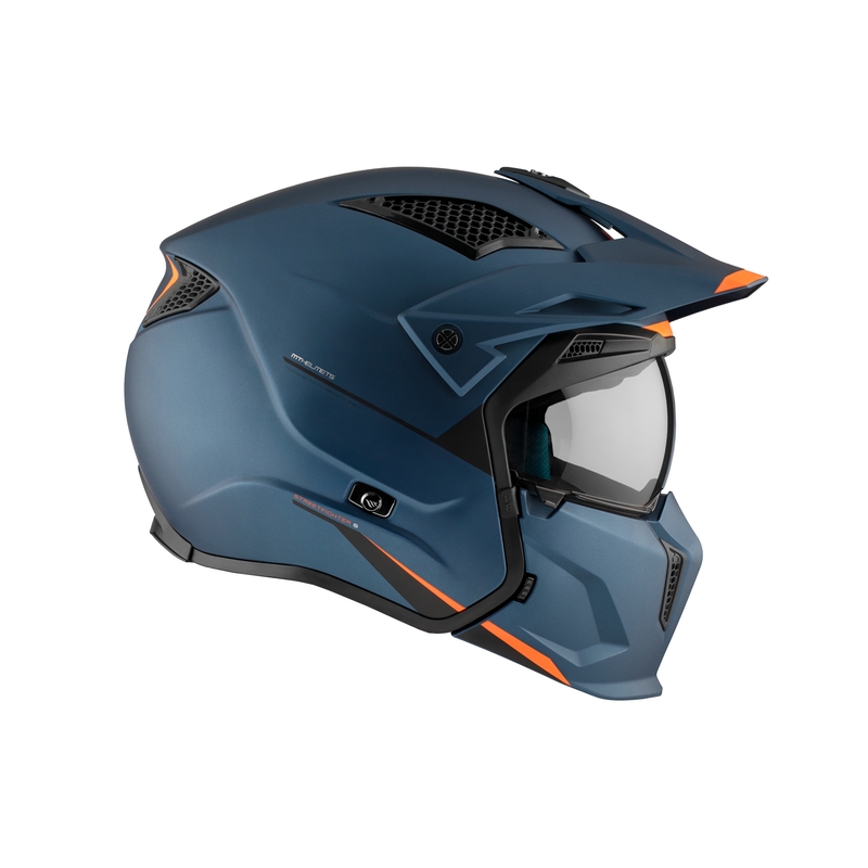 Kask otwarty z maską MT Streetfighter SV S Solid A7 matowy niebieski z wizjerem irydowym