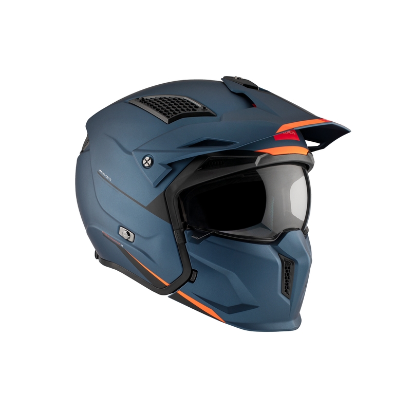 Kask otwarty z maską MT Streetfighter SV S Solid A7 matowy niebieski z wizjerem irydowym