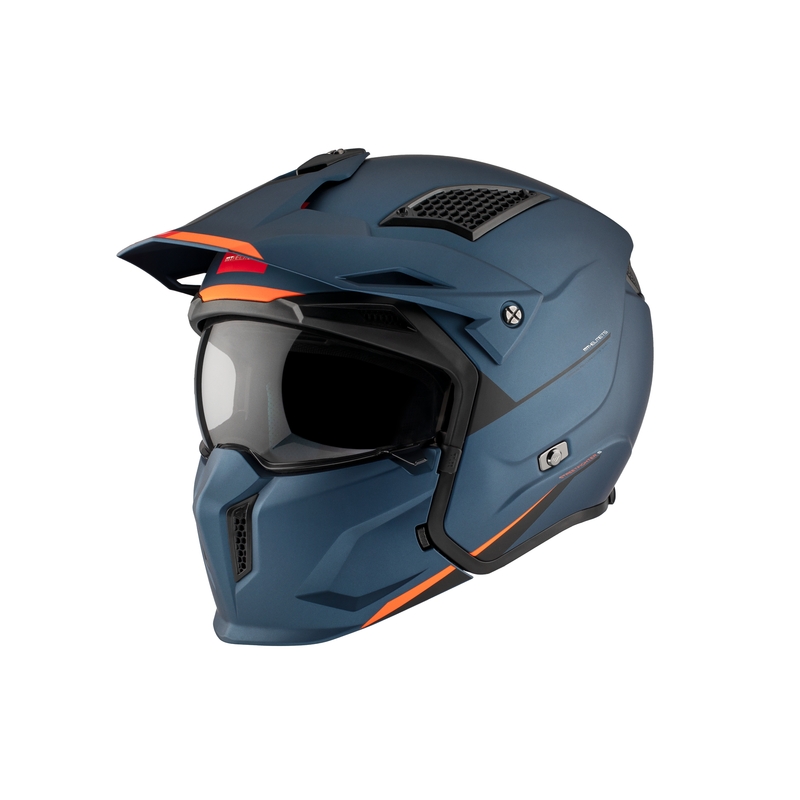 Kask otwarty z maską MT Streetfighter SV S Solid A7 matowy niebieski z wizjerem irydowym