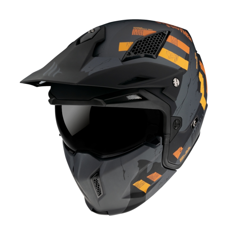 Kask otwarty z maską MT Streetfighter Skull 2020 szaro-pomarańczowy z wizjerem irydowym
