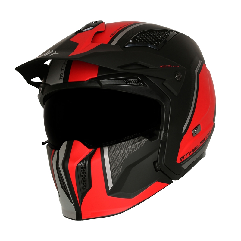Kask otwarty z maską MT Streetfighter SV S TWIN C5 czarno-czerwony z wizjerem irydowym
