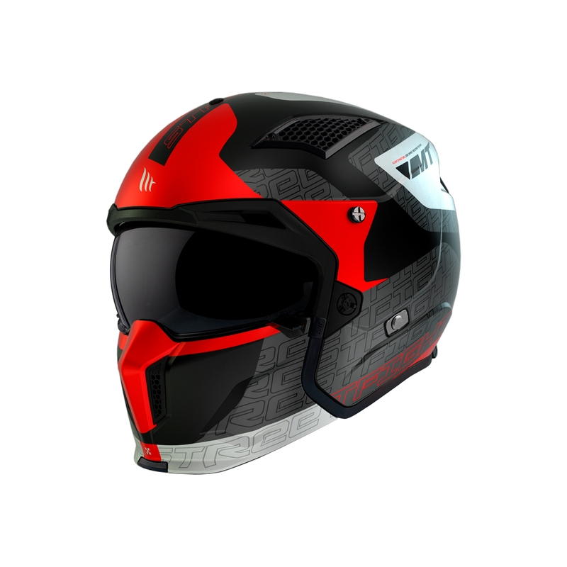 Kask otwarty z maską MT Streetfighter SV Totem B15 czarno-szaro-biało-czerwony z wizjerem irydowym