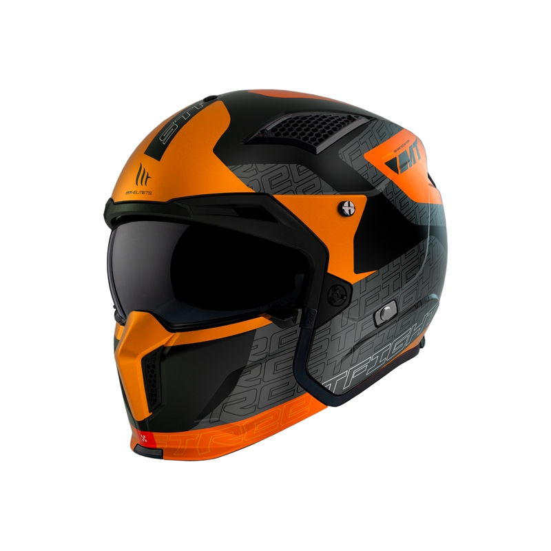 Kask otwarty z maską MT Streetfighter SV Totem B4 czarno-szaro-pomarańczowy z wizjerem irydowym