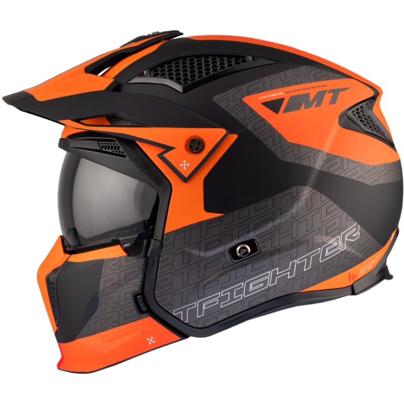 Kask otwarty z maską MT Streetfighter SV Totem B4 czarno-szaro-pomarańczowy z wizjerem irydowym