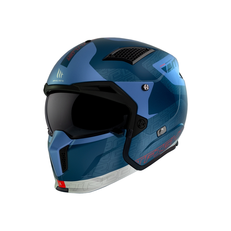 Kask otwarty z maską MT Streetfighter SV Totem C17 biało-niebieski z wizjerem irydowym