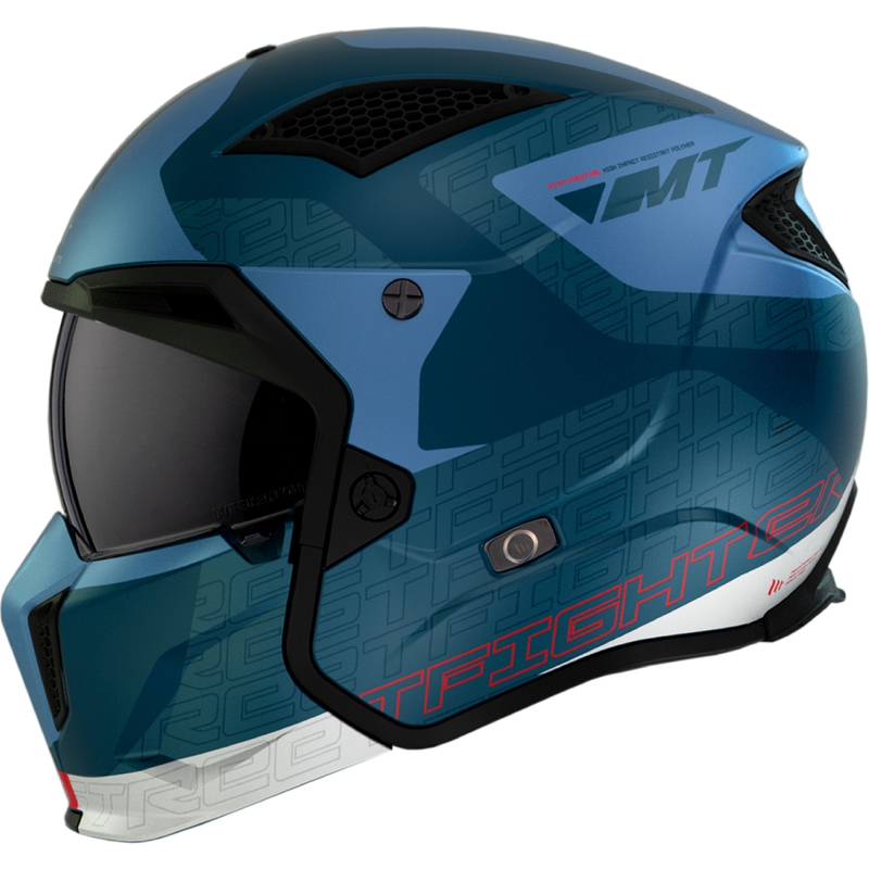 Kask otwarty z maską MT Streetfighter SV Totem C17 biało-niebieski z wizjerem irydowym