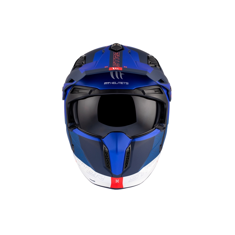 Kask otwarty z maską MT Streetfighter SV Totem C17 biało-niebieski z wizjerem irydowym