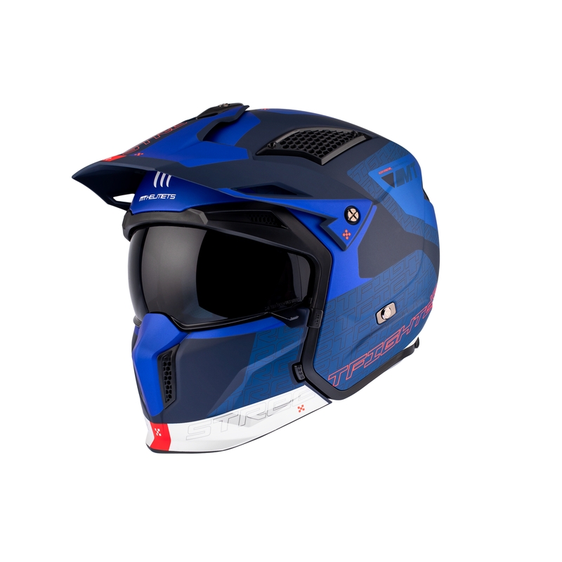 Kask otwarty z maską MT Streetfighter SV Totem C17 biało-niebieski z wizjerem irydowym