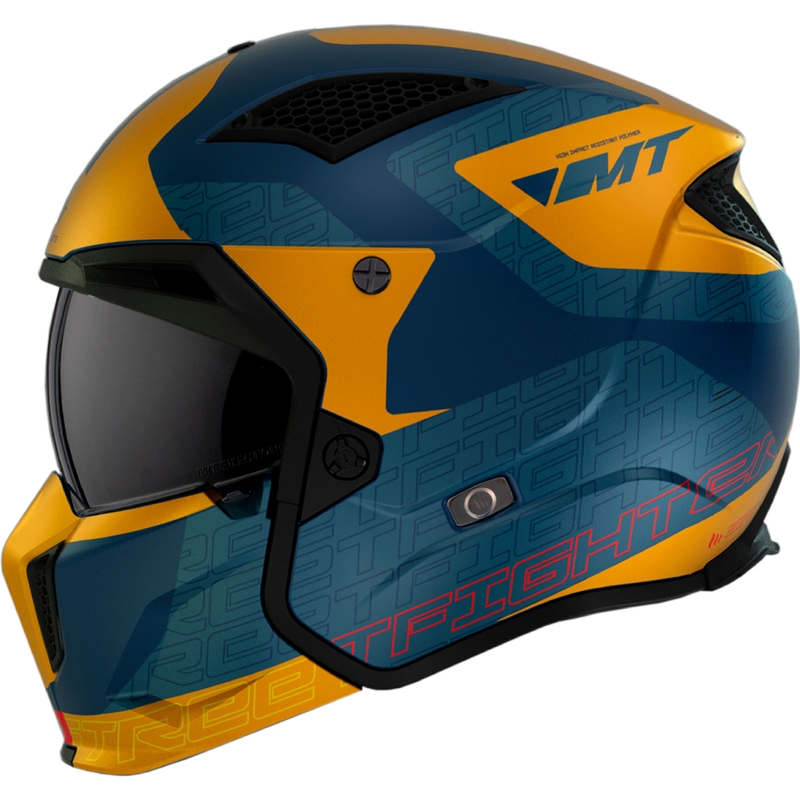 Kask otwarty z maską MT Streetfighter SV Totem C3 niebiesko-żółty z wizjerem irydowym