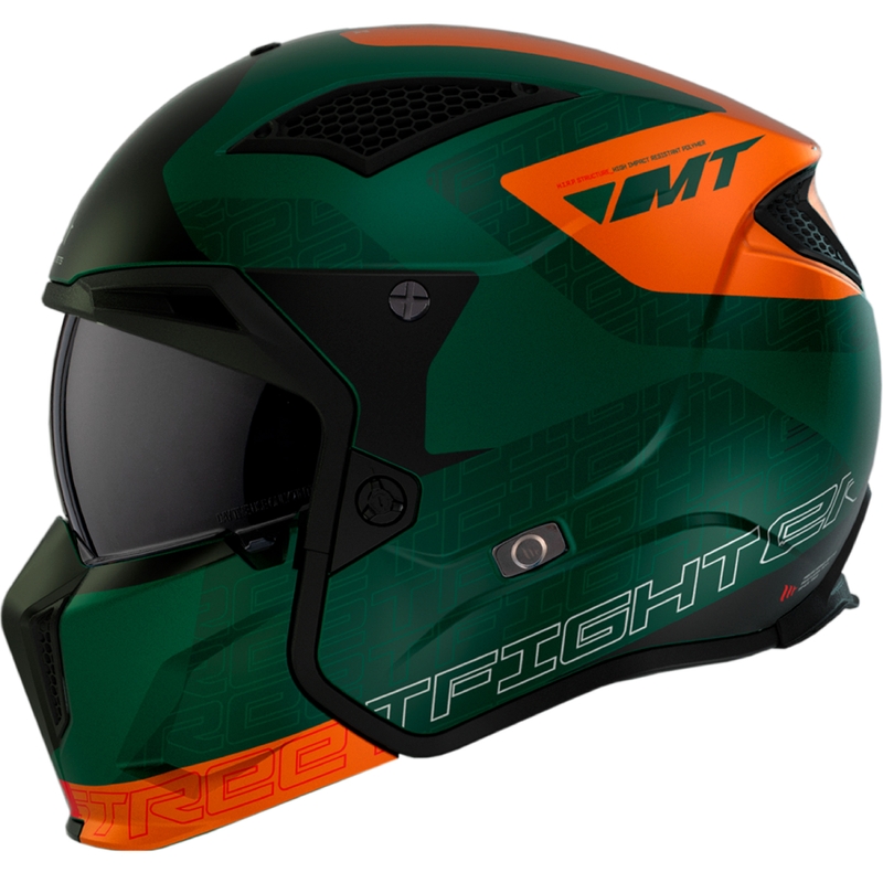 Kask otwarty z maską MT Streetfighter SV Totem C6 czarno-pomarańczowo-zielony z pleksiglasem irydowym