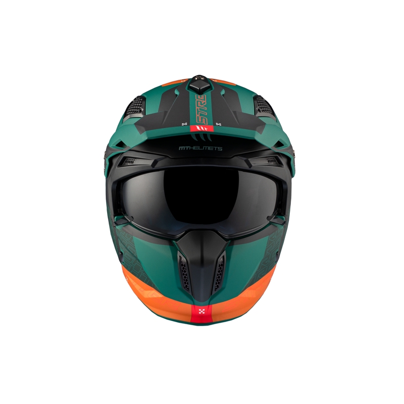 Kask otwarty z maską MT Streetfighter SV Totem C6 czarno-pomarańczowo-zielony z pleksiglasem irydowym