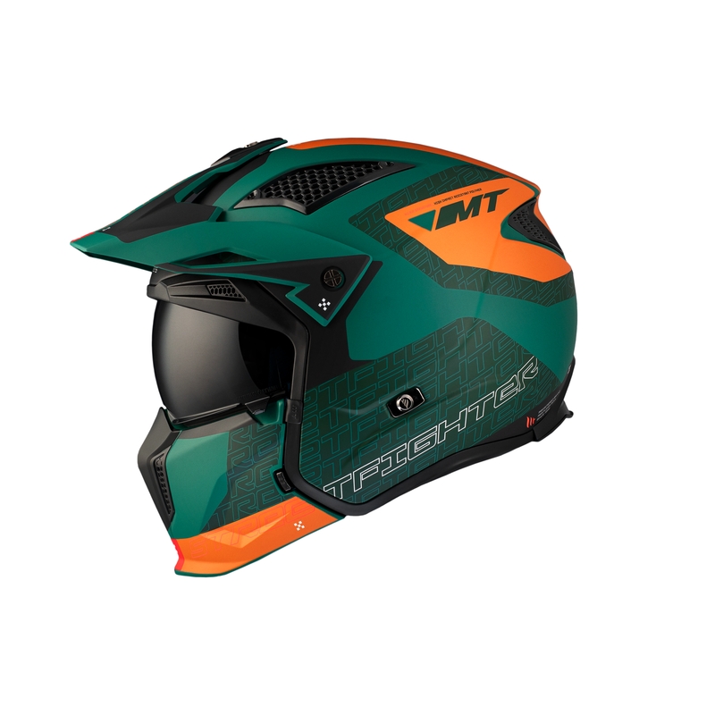 Kask otwarty z maską MT Streetfighter SV Totem C6 czarno-pomarańczowo-zielony z pleksiglasem irydowym
