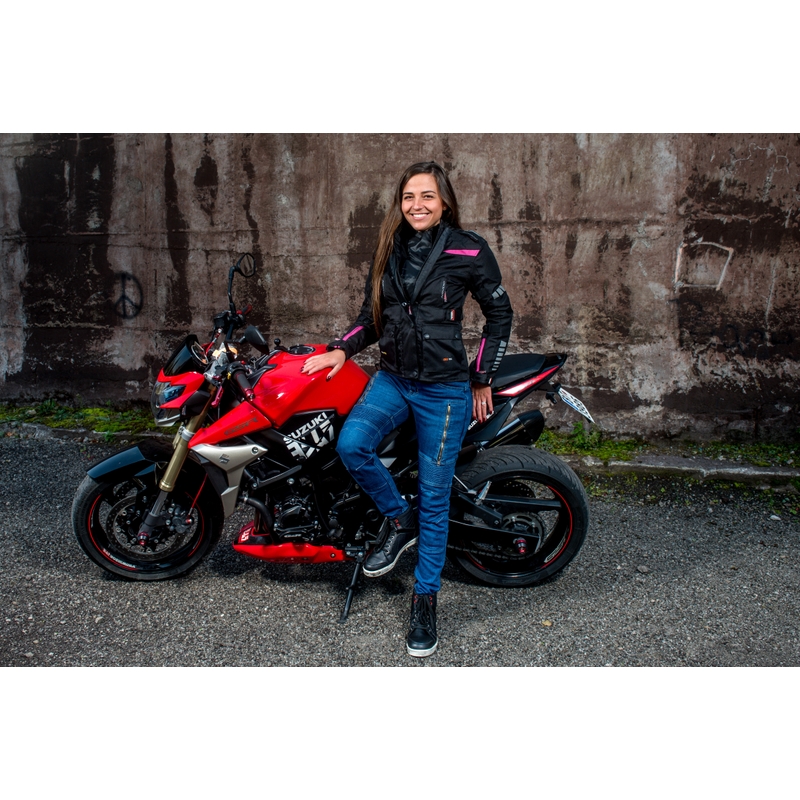 Damska trójwarstwowa kurtka motocyklowa RSA Gun czarno-różowa wyprzedaż