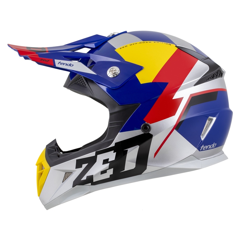 Kask motocrossowy ZED X1.9 Tendo perłowy niebiesko-czerwono-żółto-srebrny
