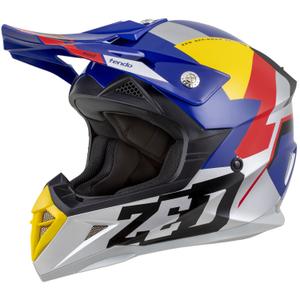 Kask motocrossowy dziecięcy ZED X1.9D TENDO perłowy niebiesko-czerwono-żółto-srebrny
