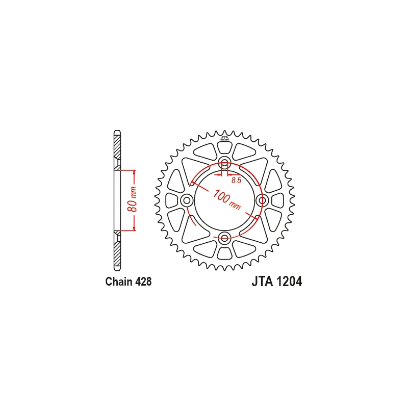 Rear ALU sprocket JT 49)T, nt((428 Red