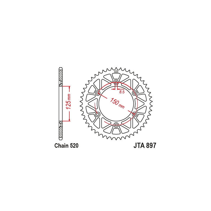 Rear ALU sprocket JT 49T, 520 Red