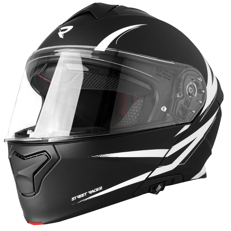 Kask motocyklowy składany Street Racer Fury, matowo-czarno-biały - II. jakość