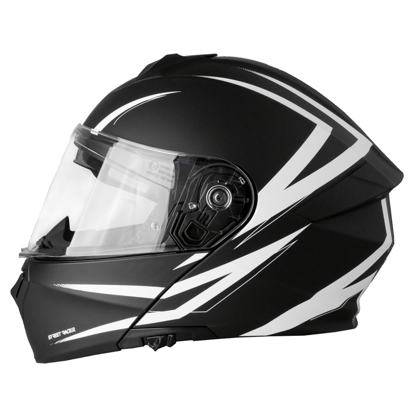 Kask motocyklowy składany Street Racer Fury, matowo-czarno-biały - II. jakość