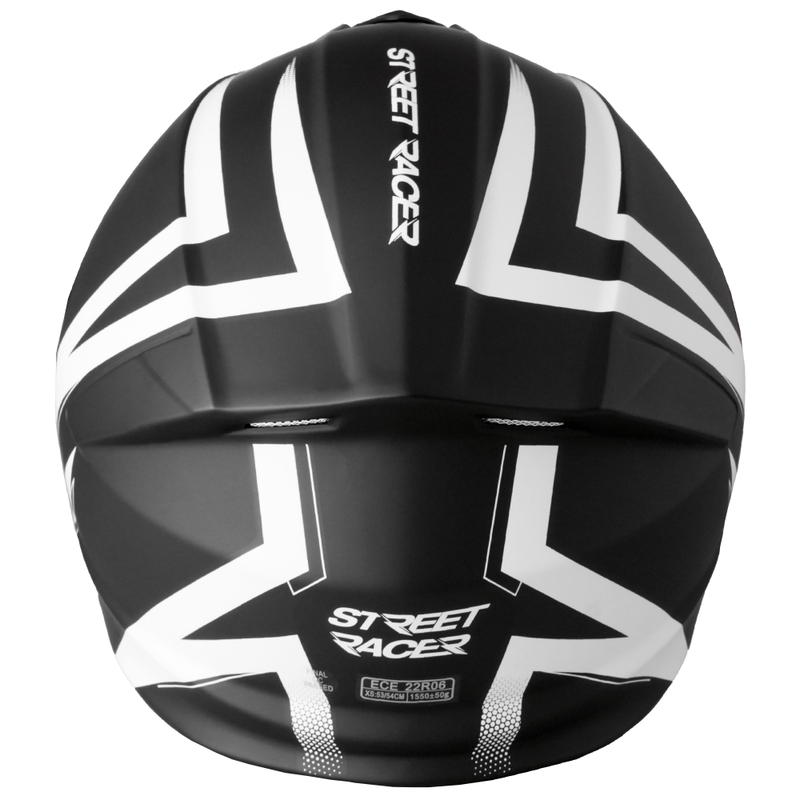Kask motocyklowy składany Street Racer Fury, matowo-czarno-biały - II. jakość