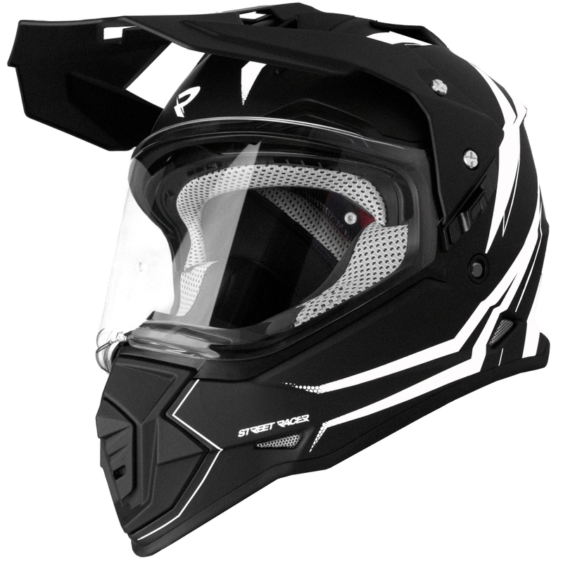 Kask motocyklowy Enduro Street Racer Ignite matowo-czarno-biały - II. jakość