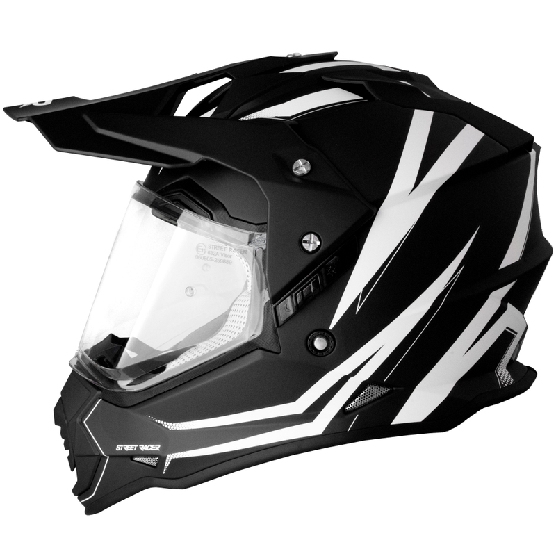 Kask motocyklowy Enduro Street Racer Ignite matowo-czarno-biały - II. jakość