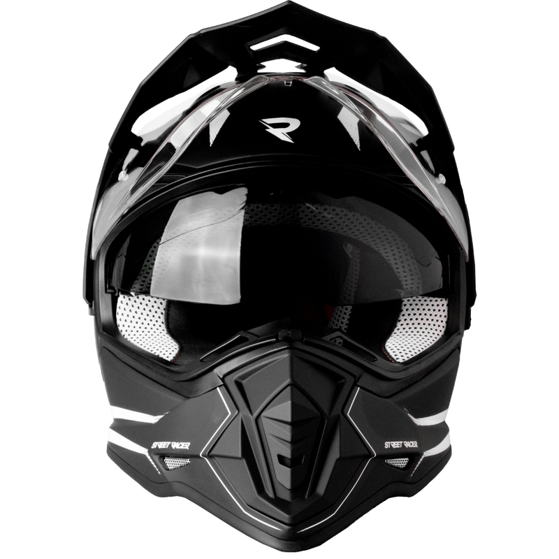 Kask motocyklowy Enduro Street Racer Ignite matowo-czarno-biały - II. jakość