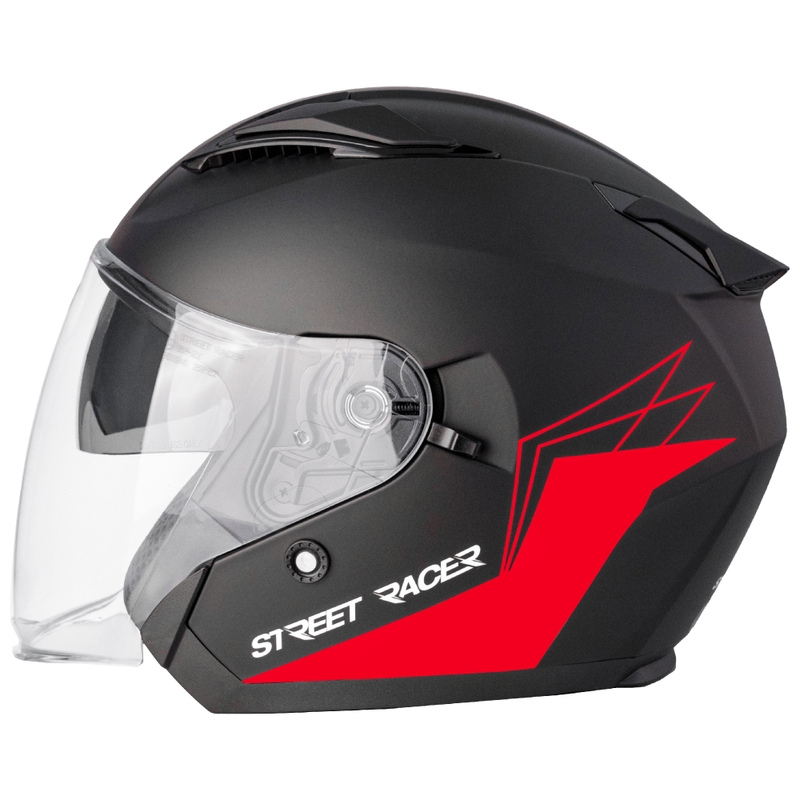 Otwarty kask motocyklowy Street Racer Sonic matowy czarno-czerwony - II. jakość