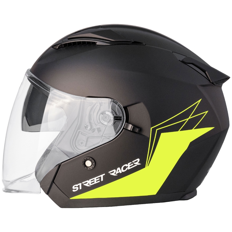 Otwarty kask motocyklowy Street Racer Sonic matowy czarny-fluo żółty - II. jakość
