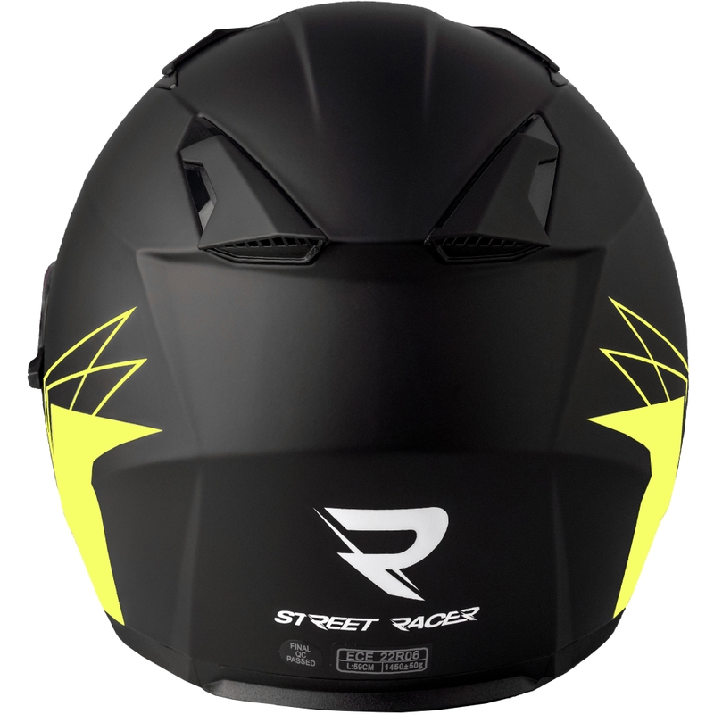 Otwarty kask motocyklowy Street Racer Sonic matowy czarny-fluo żółty - II. jakość