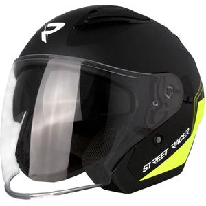 Otwarty kask motocyklowy Street Racer Sonic matowy czarny-fluo żółty - II. jakość