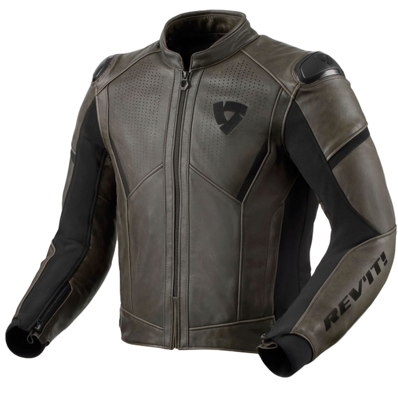 Skórzana kurtka motocyklowa Revit Parallax w kolorze ciemnej oliwki